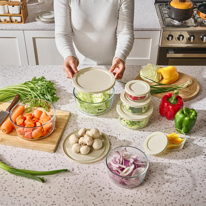 6-Piece Glass Food Storage Containers Set (3 Containers + 3 BPA-Free Lids) | 2-Cup, Leakproof | Microwave, Freezer, Oven & Dishwasher Safe | Ideal for Meal Prep & Pantry Organization, Pistachio