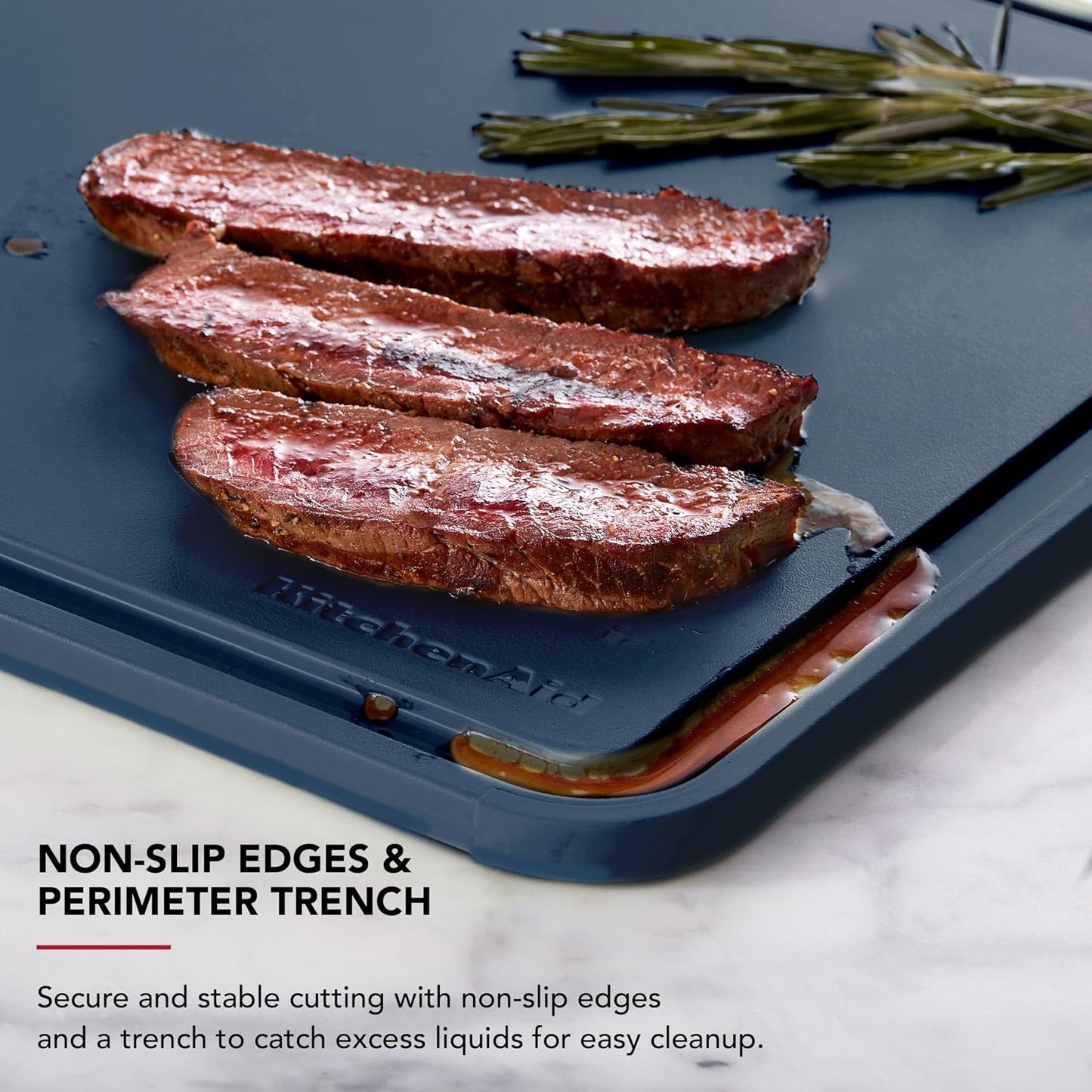 KitchenAid Classic Plastic Cutting Board with Perimeter Trench and Non Slip Edges, Dishwasher Safe, 12 inch x 18 inch, Gray