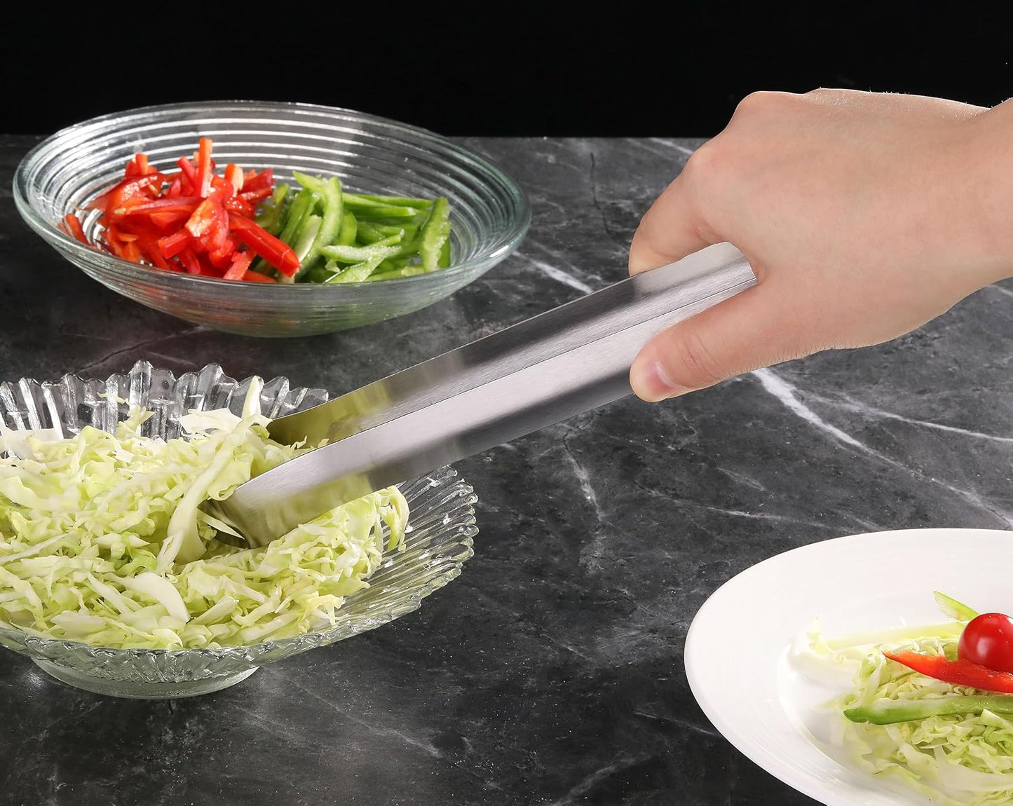 New Star Foodservice Restaurant-Grade Pom Tong, Stainless Steel, 6.5 Inch, Set of 6, Silver