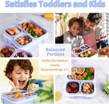 Genteen Bento Box for Kids, Kids Lunch Box with 3 Removable Compartments, Toddler Baby Lunch Box for Daycare, School, Leak-proof Lunch Snack Portion Container, Ideal Portion Size for Ages 3 to 7- Blue