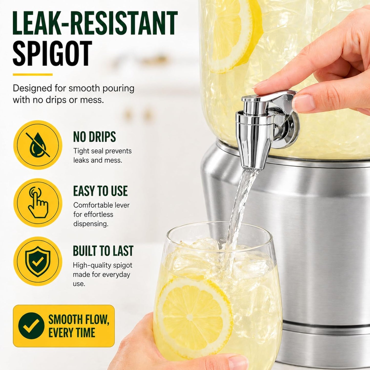 Drink Dispenser with Ice Chambers, Lemonade Tea Water Dispenser with Spigot, Stainless Steel Beverage Jar Jug, Perfect for Home Parties, Weddings, Gifts & Events (Gold, 3, Gallons)