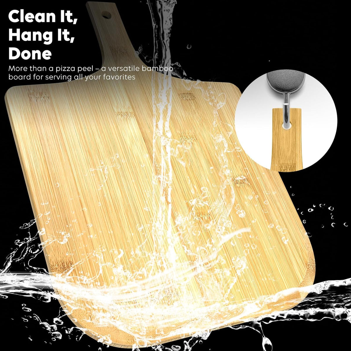 Pizza peel, 16" natural bamboo pizza paddle, Essential accessories for indoor Outdoor Ovens, baking homemade pizza, cutting board, Cheese, Serving Pizza, Bread, Cookies & More, Eco-Friendly & Durable