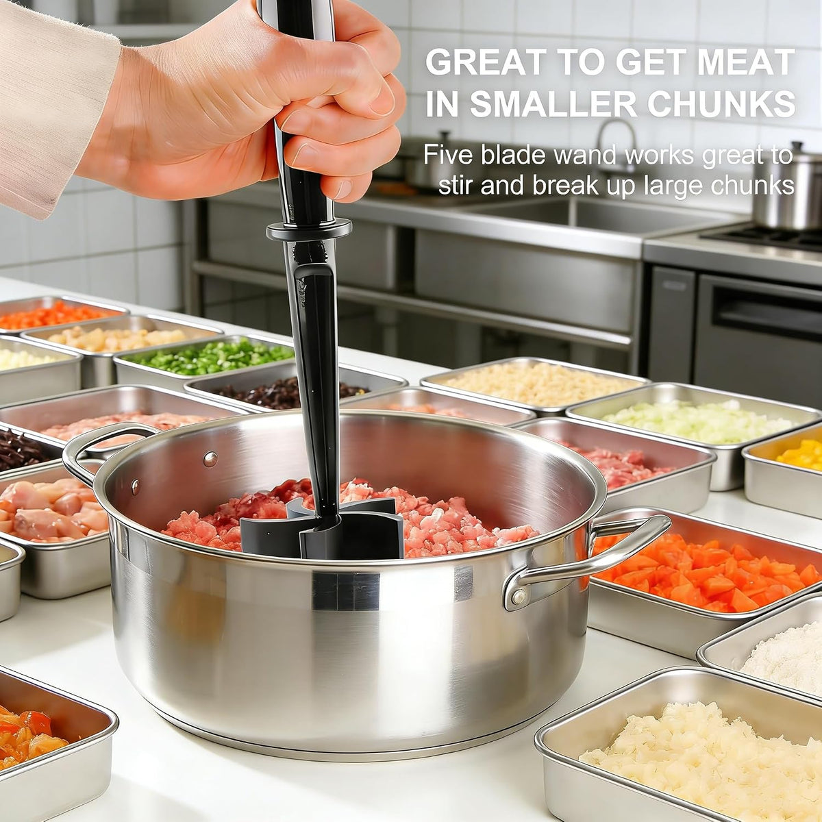 Meat Chopper with 5 Curved Nylon Blades