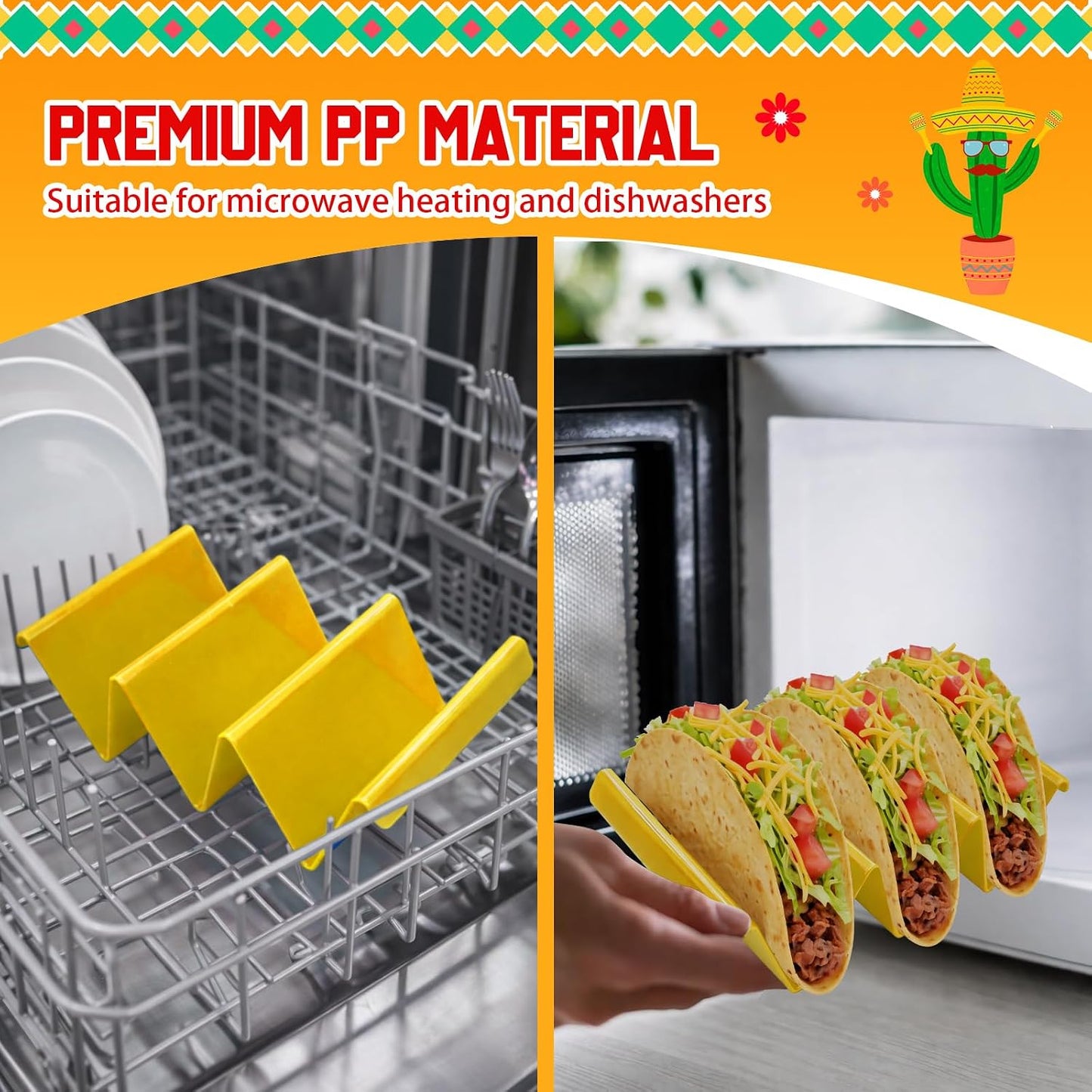 6 Pcs Taco Holder Stands Taco Tuesday Set, Holds Up to 3 Tacos, Premium PP Material Sturdy and Durable, Microwave or Dishwasher Top Rack (Yellow)