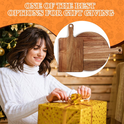Hsei 2 Pcs Acacia Wood Cutting Board with Handle Wooden Charcuterie Board Large Paddle Carving Chopping Set Butter Serving Tray for Cheese Meat Fruit Pizza Bread(Vintage Style, 16x12, 17x13 Inch)