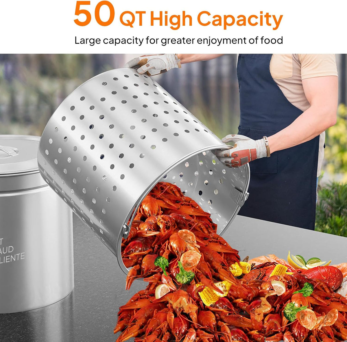 Bonnlo 30QT Aluminum Stock Pot for Boiling Seafood, Crawfish & Crab, Frying Turkey & Steaming Tamales, Large Boil Pot with Strainer Basket, Lid, Lifting Hook & Steamer Rack for Outdoor Cooking