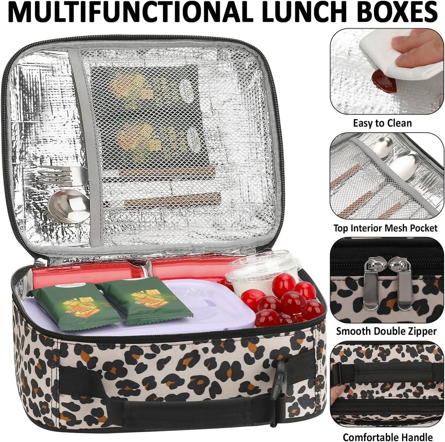 Lunch Box Kids Insulated Lunch Bag for Boys Girls Cute Reusable Lunch Tote Bag Waterproof Portable Thermal Lunch Box Kids for School Picnic Travel Black