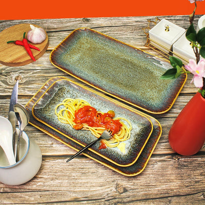 Porcelain Plate Set Large Serving Tray Set of 4, Reusable Serving Platters for Party Food, Cookie, Appetizer, Charcuterie, Snack, Dessert Display,Stackable Kitchen Dish 14.4 INCH