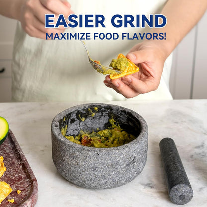 Koville Luxury Marble Mortar and Pestle Set, 7"-4cups Grinder Bowl for Guacamole, Salsa, Pill Crusher, Spice, Herb, Garlic, Nut, Heavy Duty Grinder for Kitchen