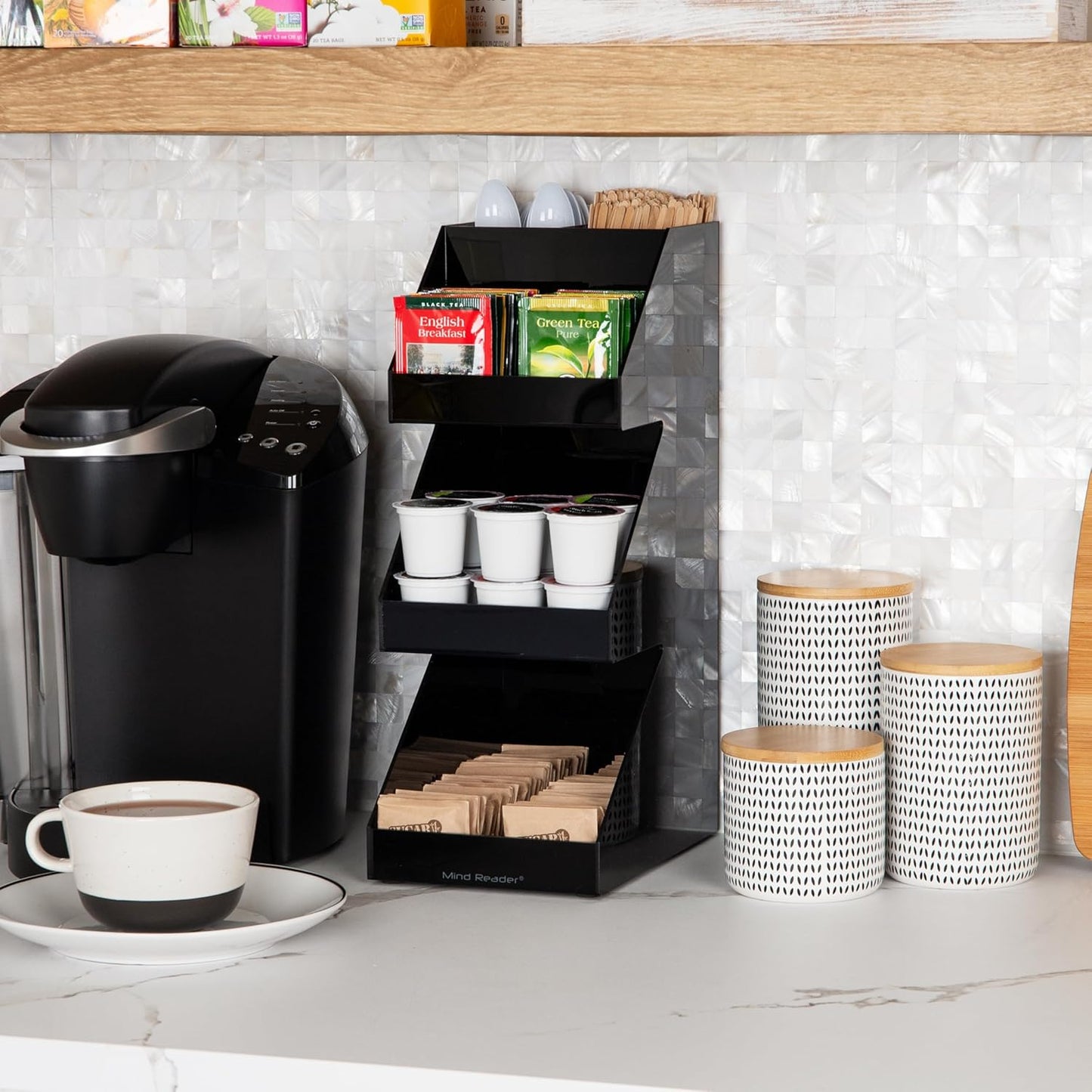 Mind Reader Cup and Lid Dispenser, Countertop Org, Coffee Bar, Beverage Cup, Kitchen, Breakroom, Black