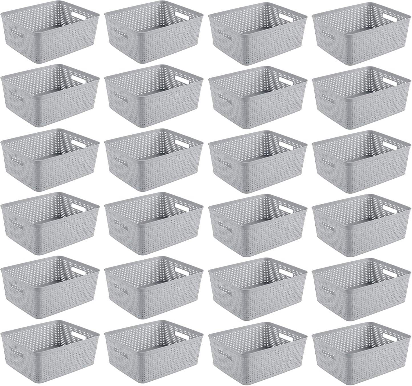 Sterilite 6-Pack Tall Basket, Woven Plastic Storage Baskets for Organization, Cement - Organizing Bin Containers with Handles for Bedroom, Bathroom, Dorm, and Closet
