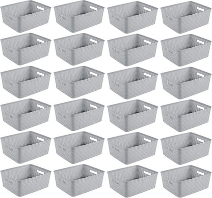 Sterilite 6-Pack Tall Basket, Woven Plastic Storage Baskets for Organization, Cement - Organizing Bin Containers with Handles for Bedroom, Bathroom, Dorm, and Closet