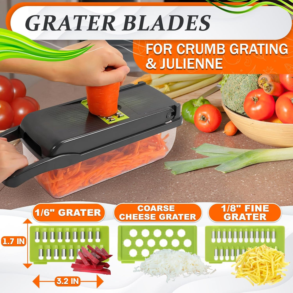 14-in-1 Vegetable Chopper with Container, 6 Blades & Finger Guard