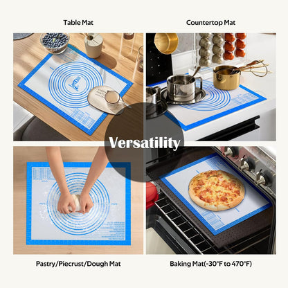 Nonstick Silicone Pastry Mat Extra Large with Measurements 28''By 20'' for Silicone Baking Mat, Counter, Dough Rolling,Fondant/Pie Crust By Folksy Super Kitchen (20×28, Blue)