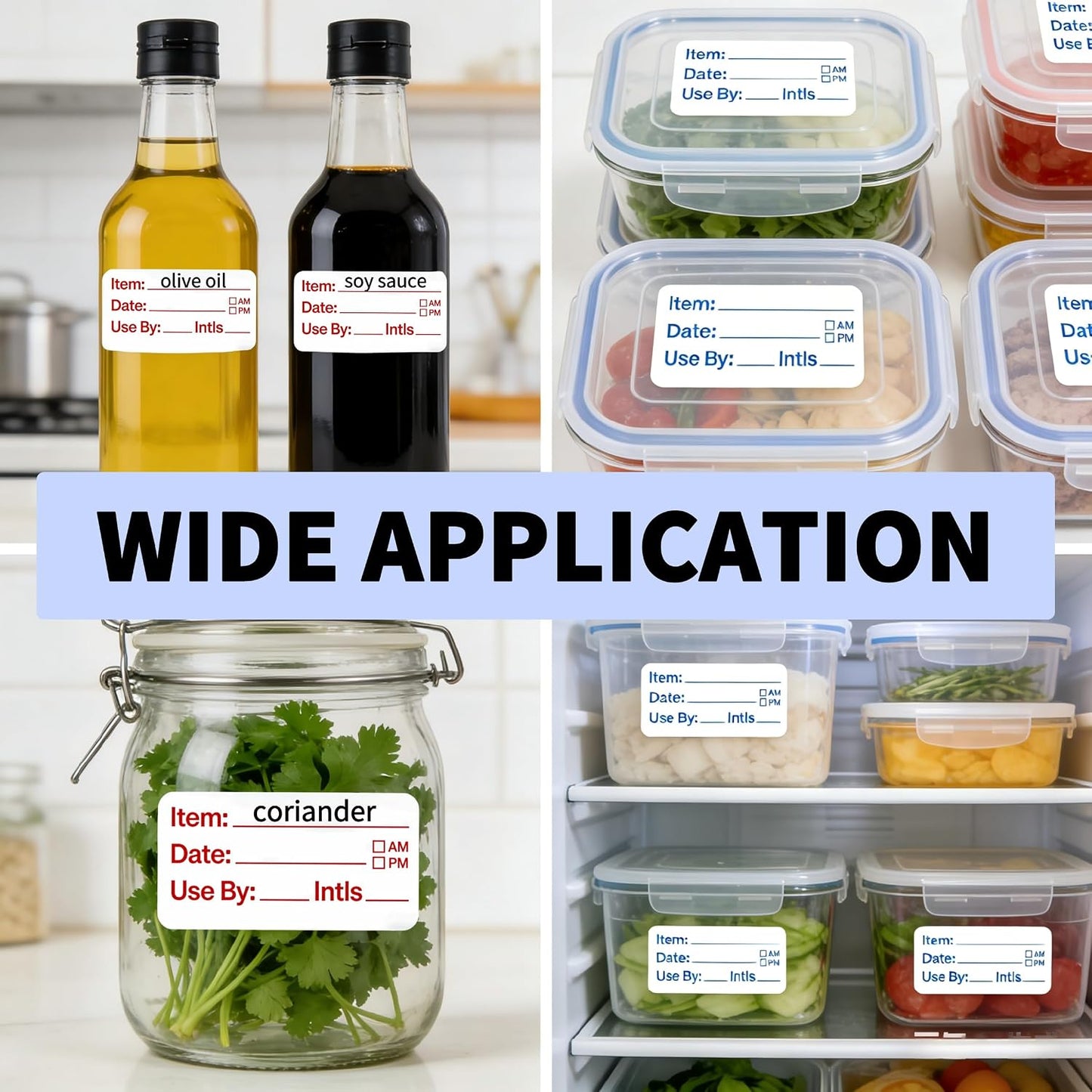 HUOJI 300pcs Removable Food Labels, 1'' x 3'' Date Stickers for Freezer, Refrigerator Food Containers, No Residue(2 Rolls, 2 Colors)