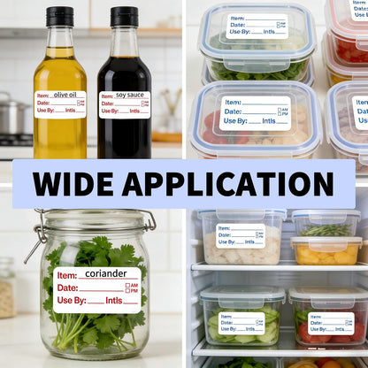 HUOJI 300pcs Removable Food Labels, 1'' x 3'' Date Stickers for Freezer, Refrigerator Food Containers, No Residue(2 Rolls, 2 Colors)