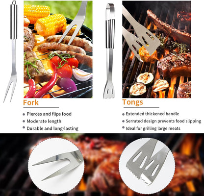 28PCS Stainless Steel BBQ Grill Accessories Set, Grilling Gifts for Men Birthday Father's Day, Portable Multifunction Grilling Utensils Tools Kit with Storage Bag for Outdoor Grill Camping BBQ Party