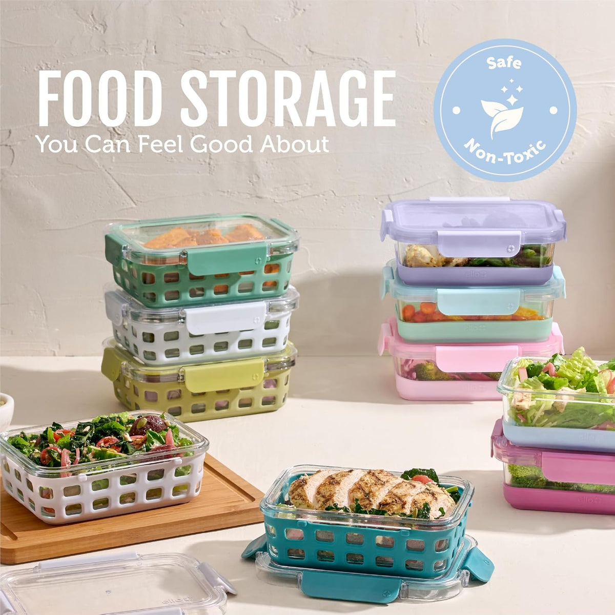 Ello Duraglass 3.4 Cup Meal Prep 10Pc,Set,Glass Food Storage Container with Silicone Sleeve and Airtight BPA-Free Plastic Lids,Dishwasher,Microwave & Freezer Safe,Evening Orchard,5 Count (Pack of 2)