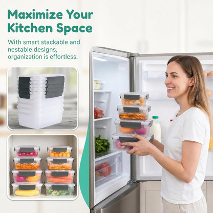 YORY 9 cup Plastic Food Storage Containers with Lids Nestable Freezer Dishwasher Safe Rectangle Meal Prep Container Set,5-Pack