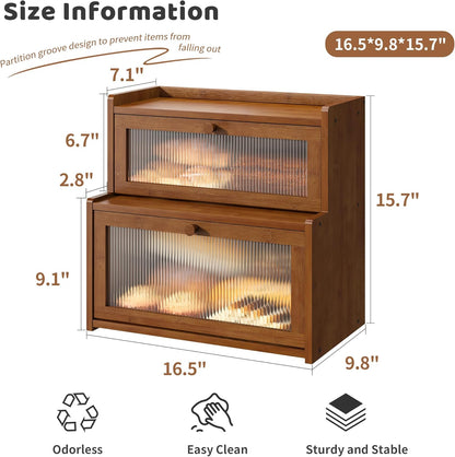 FILWH Bread Box for Kitchen Countertop Double Layer Large Corner Bread Box Capacity Bread Storage Bin Farmhouse Breadbox Container Organizer Cabinet Cupboard Black