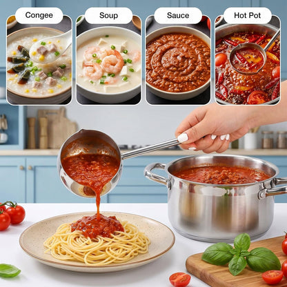 SOUJOY 2Pcs Stainless Steel Oil Ladle with Dual Pour Spout, 9oz Sauce Scoop