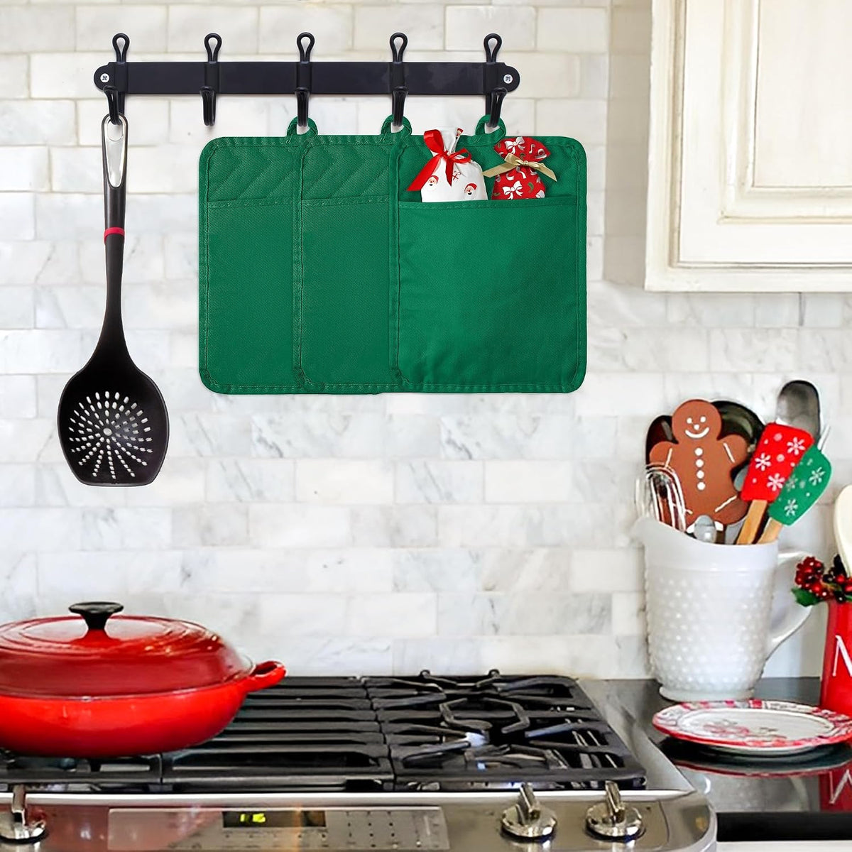 R HORSE 6Pcs Black Pot Holders with Pocket for Kitchen, 7''x 9''
