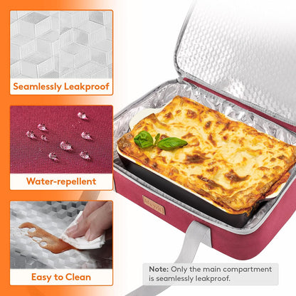 Lifewit Insulated Double Decker Casserole Carrier, Expandable Lasagna Lugger Tote Bag for Hot or Cold Food, Fits 9" x 13" Baking Dish for Potluck Parties, Picnic and Cookouts, Grey-Geometric