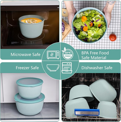 BoxedHome Plastic Mixing Bowls with Lids Set,4.97QT Large Capacity Deep Nesting Bowl,8 Pieces Set BPA-Free Prep Bowls,Dishwasher & Microwave Safe,Beige