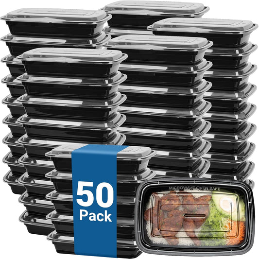50-Pack 32 oz Reusable Meal Prep Containers 1 Compartment Food Storage Containers with Lids, Bento Box, Stackable, Microwave/Dishwasher/Freezer Safe, BPA Free