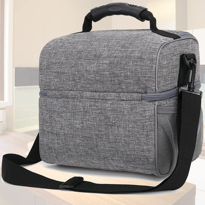 FlowFly Double Layer Cooler Insulated Lunch Bag Adult Lunch Box Large Tote Bag for Men, Women, With Adjustable Strap,Front Pocket and Dual Large Mesh Side Pockets