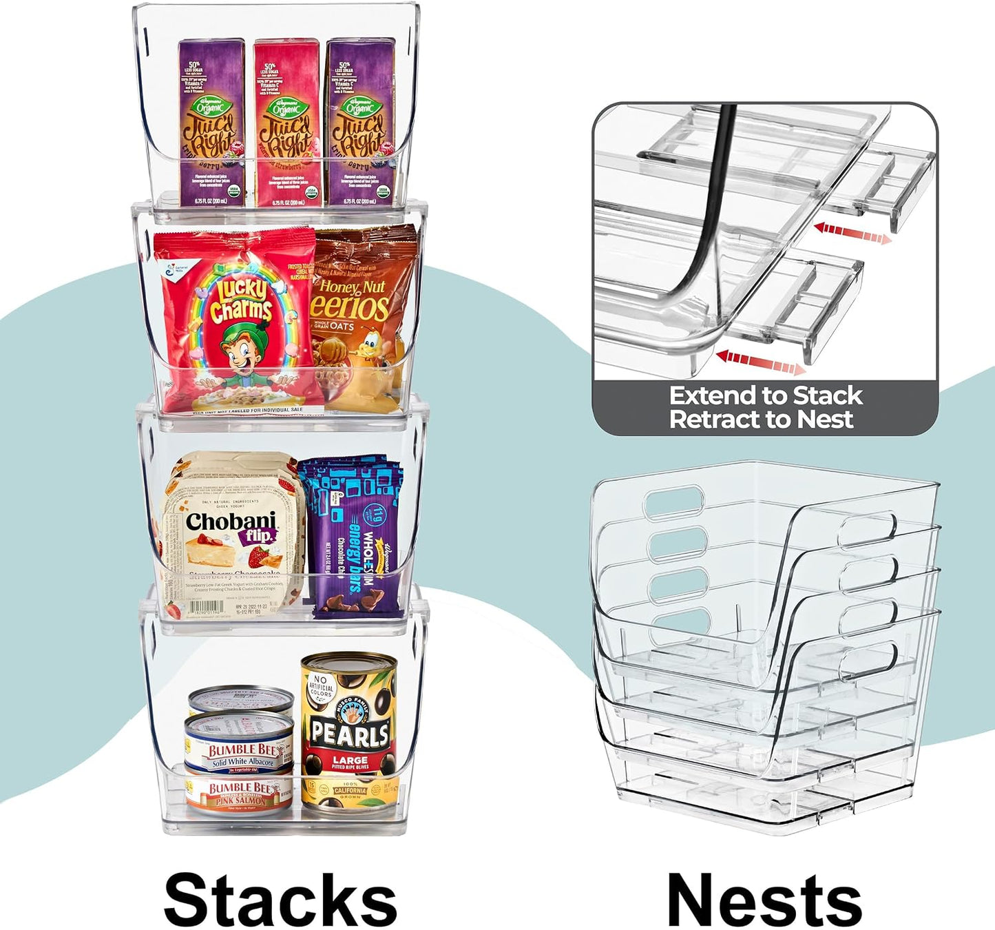 Sorbus Stackable Storage Bins Open Front - Clear Stackable Storage Bins - Pantry Bins for Storage and Organization - Acrylic Stackable Bins for Kitchen - Clear Pantry Organizer Bins (Medium 2 Pack)