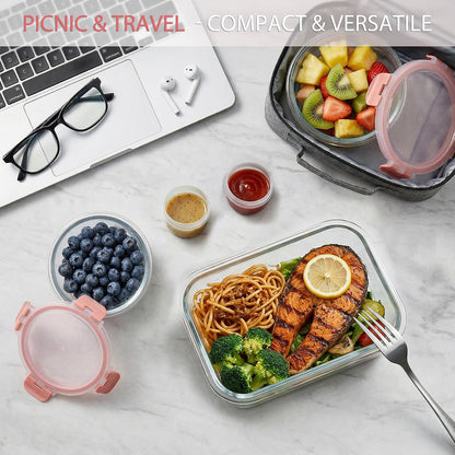 AMALEKO 42pcs Glass Food Storage Containers with Snap Locking Lids Set, Glass Meal Prep Containers (21 Container & 21 Lids),Leak Proof Lunch Containers BPA-Free,Black