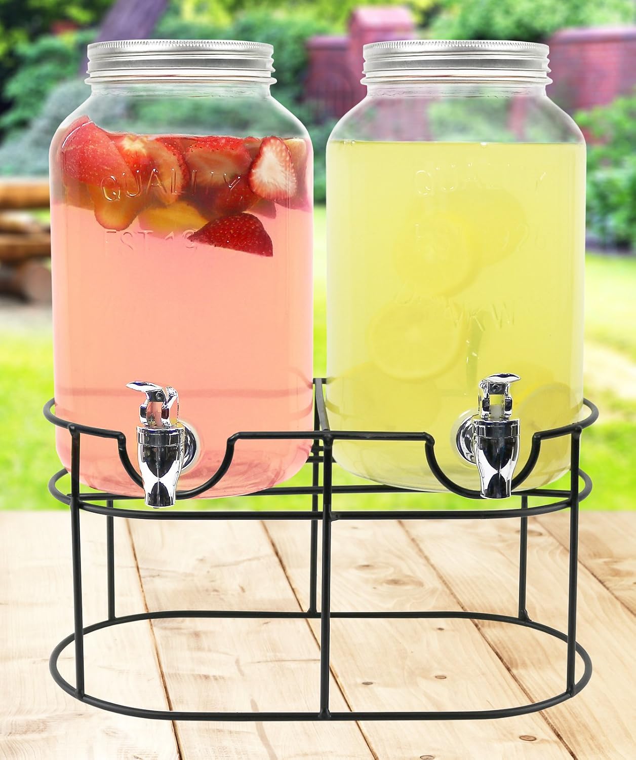 Estilo Gallon Drink Dispenser with Stand - Glass Beverage Dispenser with Stand for Weddings - Sun Tea Jar with Spigot 1 Gallon - Countertop Glass Water Dispenser for Lemonade and Parties