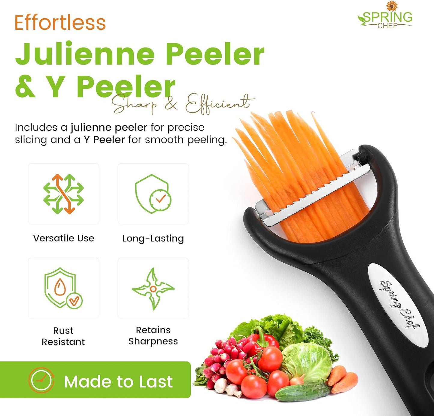Spring Chef Swivel Potato Peeler & Julienne Vegetable Peeler w/Soft Handle