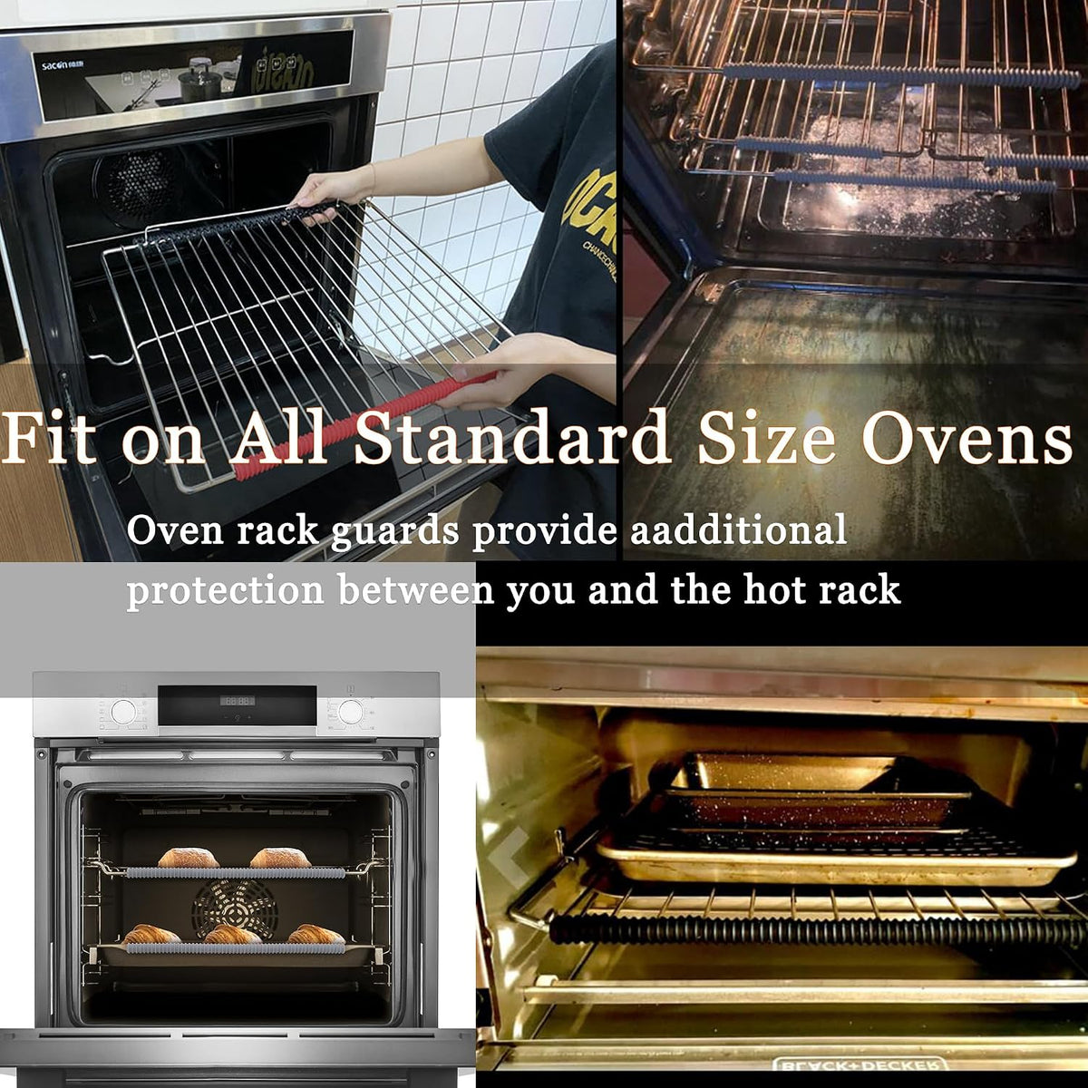 Extra Long 22 inch Silicone Oven Rack Shields Guards Oven Rack Protectors Prevents Hand and Arm Burns, Heat Resistant,Silicone, 2pcs,Gray