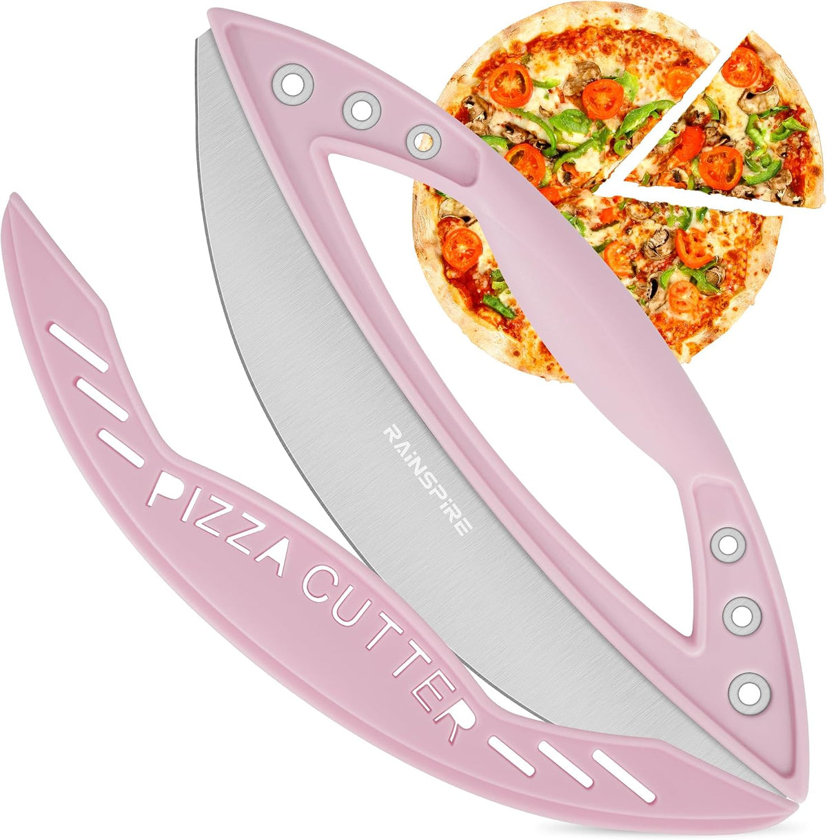 Rainspire 12" Pizza Cutter Rocker Blade Stainless Steel Pizza Rocker with Cover Sharp Blade Pizza Knife Dishwasher Safe Kitchen Gadgets Home Essentials, Black