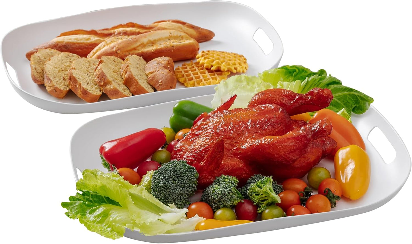 Chip & Dip Serving Tray Set, 4 Sectional Round Melamine Serving Platter, Relish Tray, Round Compartment Appetizer platter for Veggies, Candy and Snacks, Matte Black, Set of 2