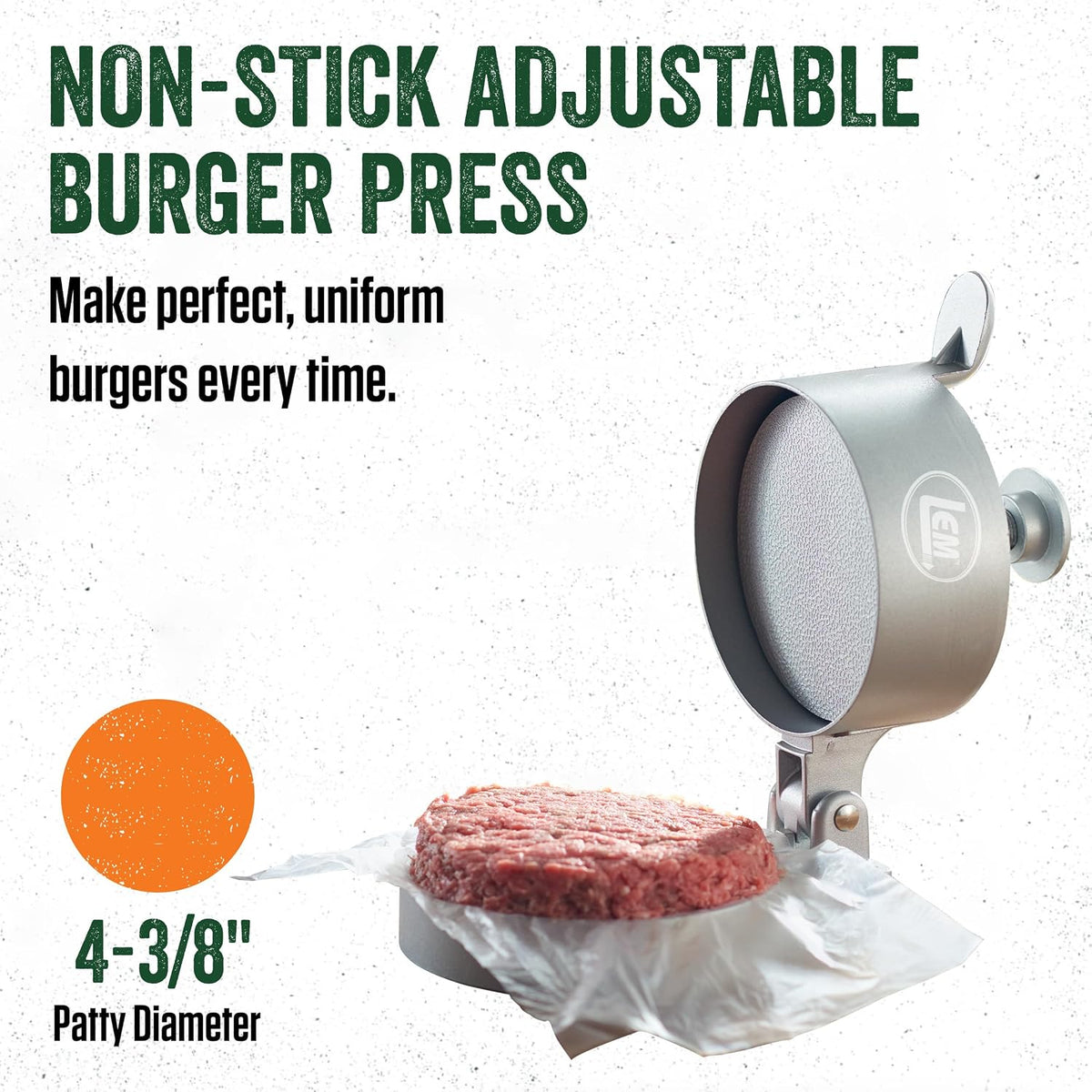 LEM Burger Press Heavy Duty Non-Stick Adjustable Locking Wing Nut Products 534