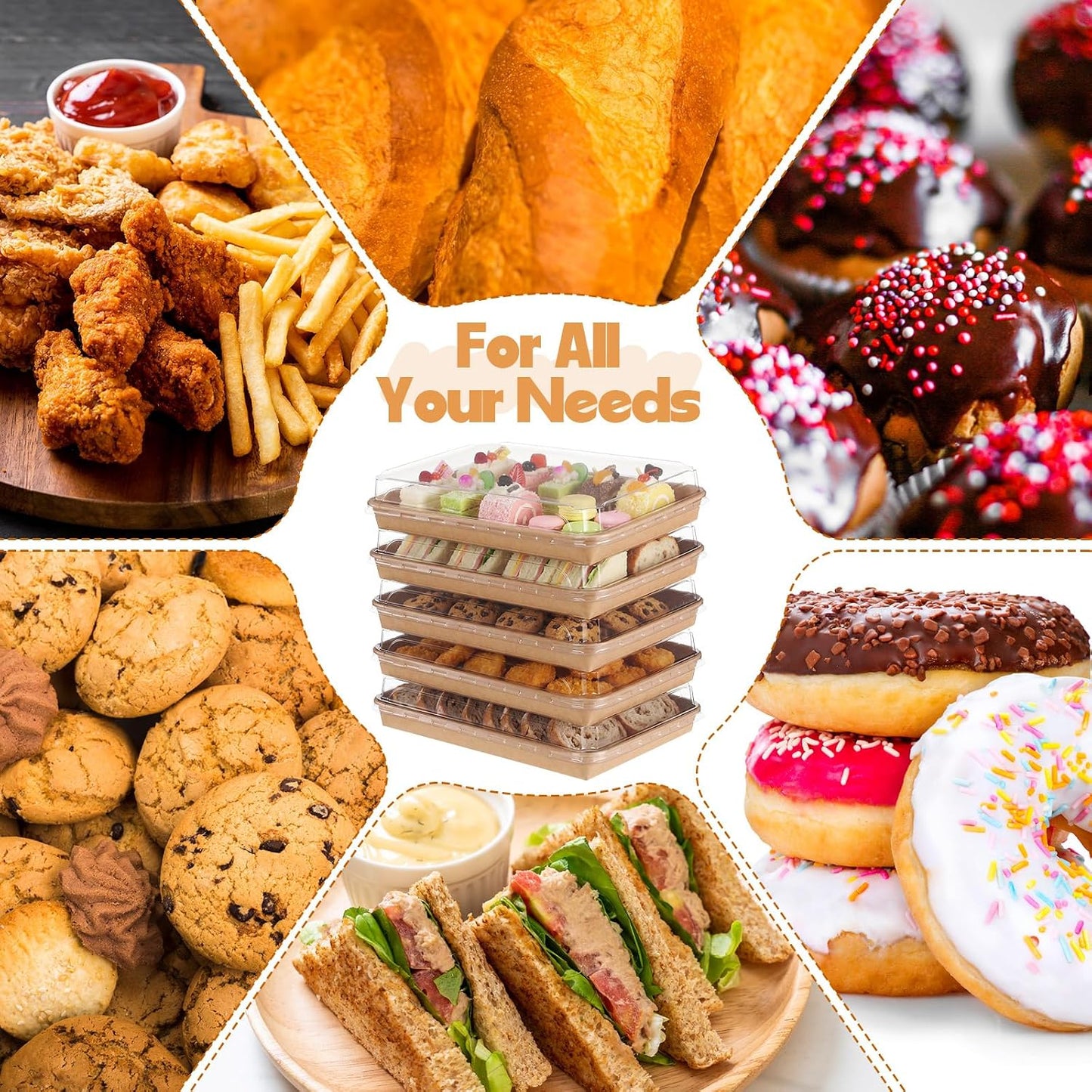 30 Pack Catering Trays with Clear Lids 10.3" x 7.3" Serving Trays Kraft Paper Charcuterie Boxes Party Platters Take Out Food Containers for Snacks Fruit Cookies Dessert Sandwiches