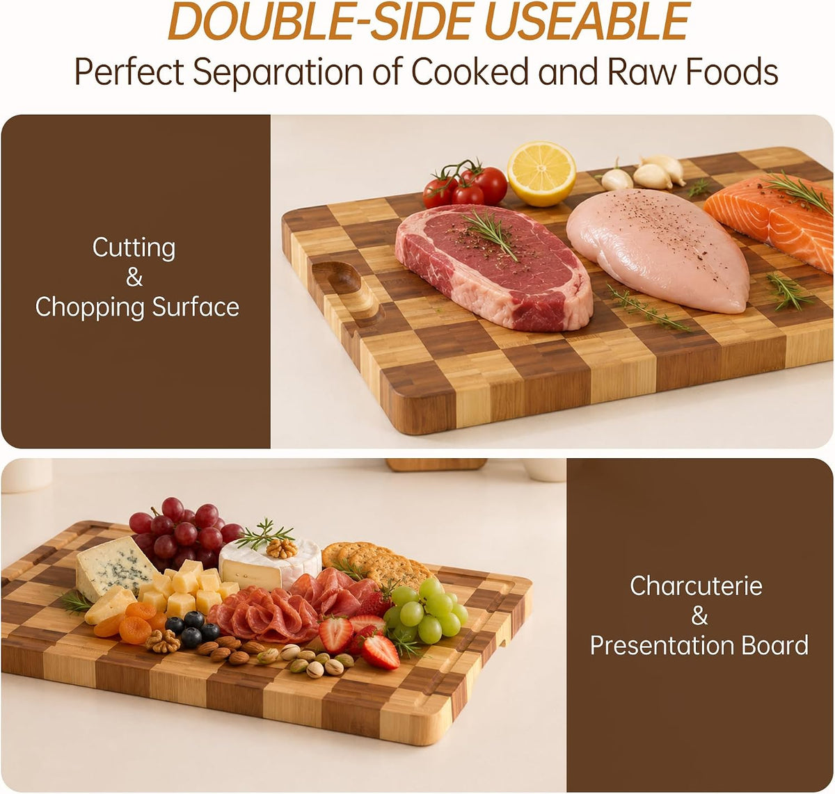 THETCHRY Cutting Boards for Kitchen, Checkered Walnut Wooden Cutting Board