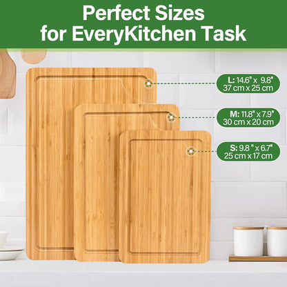 Wood Cutting Board Set of 4, Wooden Chopping Boards with Food Icons for Kitchen, Charcuterie Board for Meat, Vegetables, Fruits, Cheese