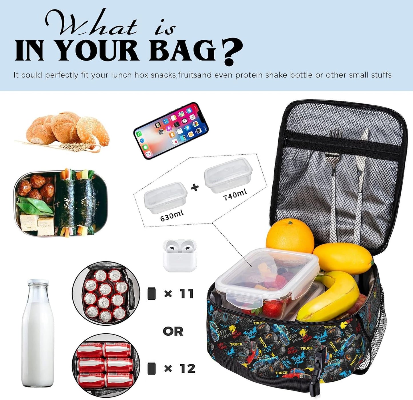 Boys Lunch Box for School Insulated Football Lunch Bag for Kid Boys Girls Teen Bento Boxes to School Office Picnic Travel Hiking Lunchbag Waterproof Leakproof with Adjustable Shoulder Strap
