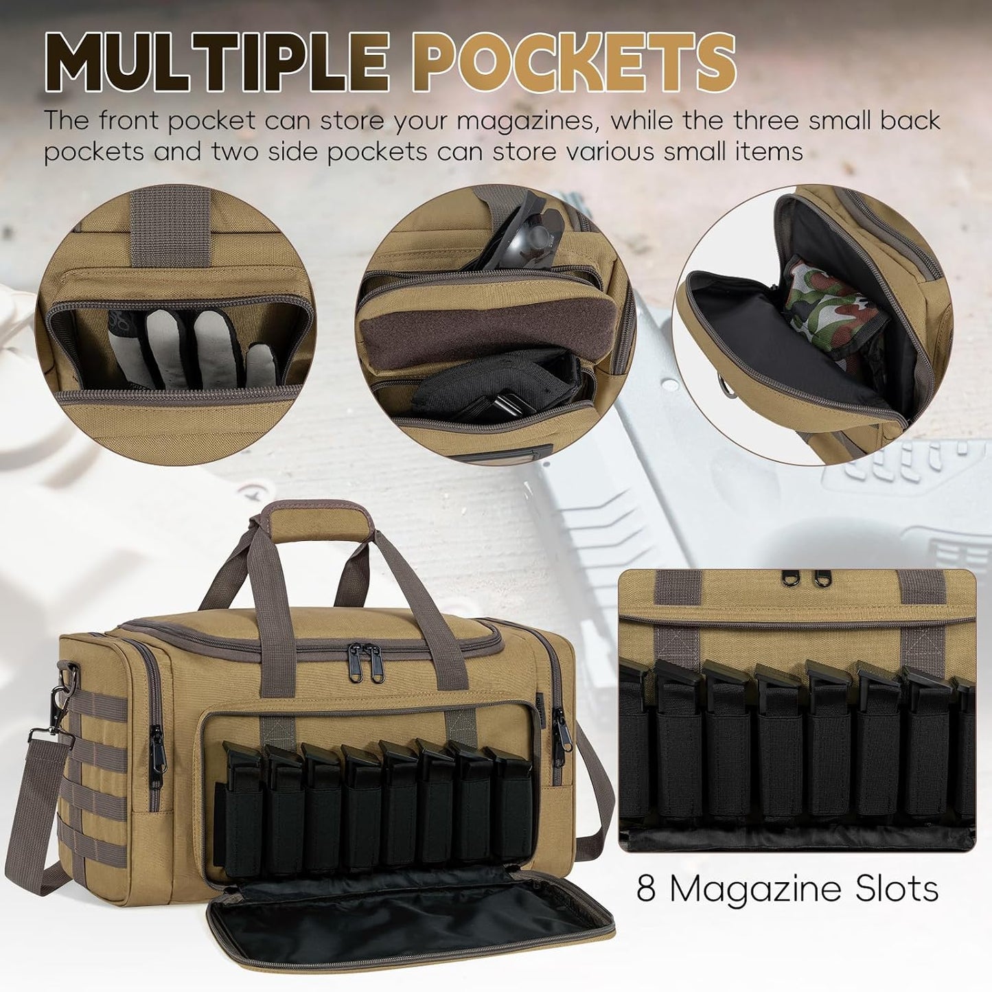 Tactical Pistol Range Bag, Gun Range Bag for Handguns, Shooting Duffle Range Pistol Bag with 6X Magazine Slots, Extra Pockets for Ammo and Essentials