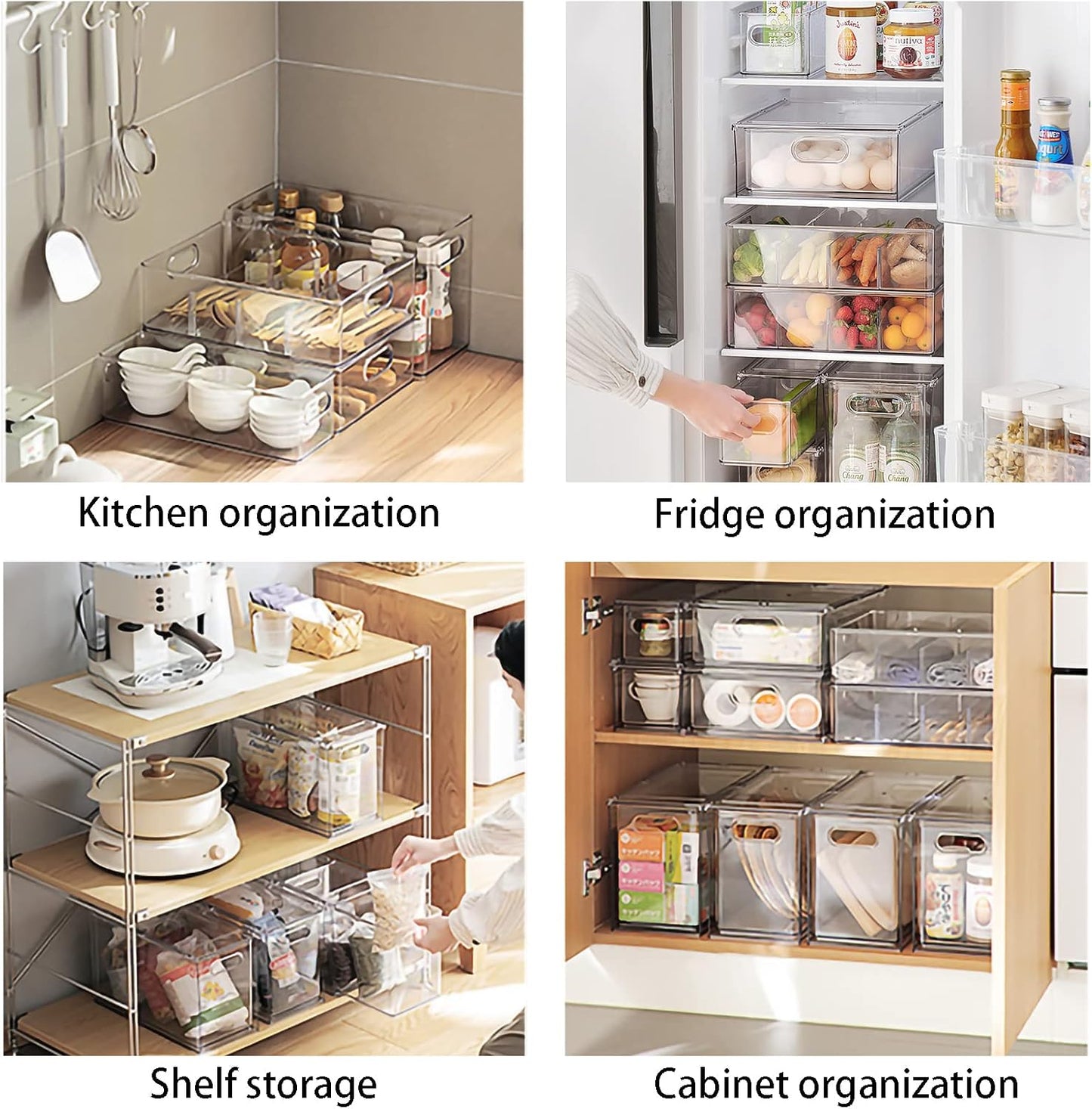 3Pack Fridge Organizer Drawer Divider Cube Pull-Out Bins Clear Food Container Refrigerator Storage box Produce Saver for Pantry Kitchen Cabinet