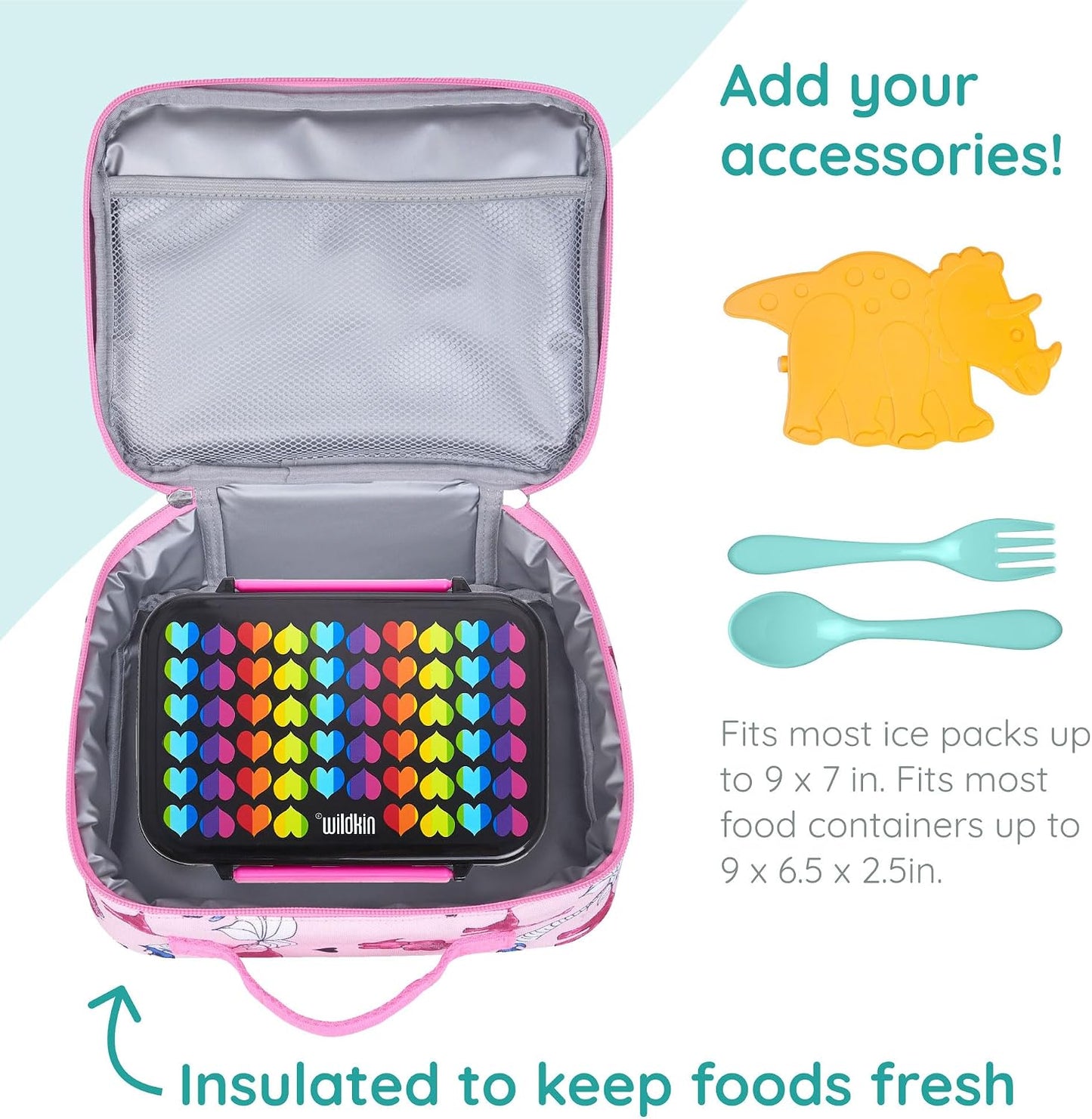 Wildkin Kids Insulated Lunch Box, Keeps Food Hot or Cold, BPA-Free with Mesh Pockets & Easy-Clean Lining – Ideal for School, Travel & Daycare – Holographic