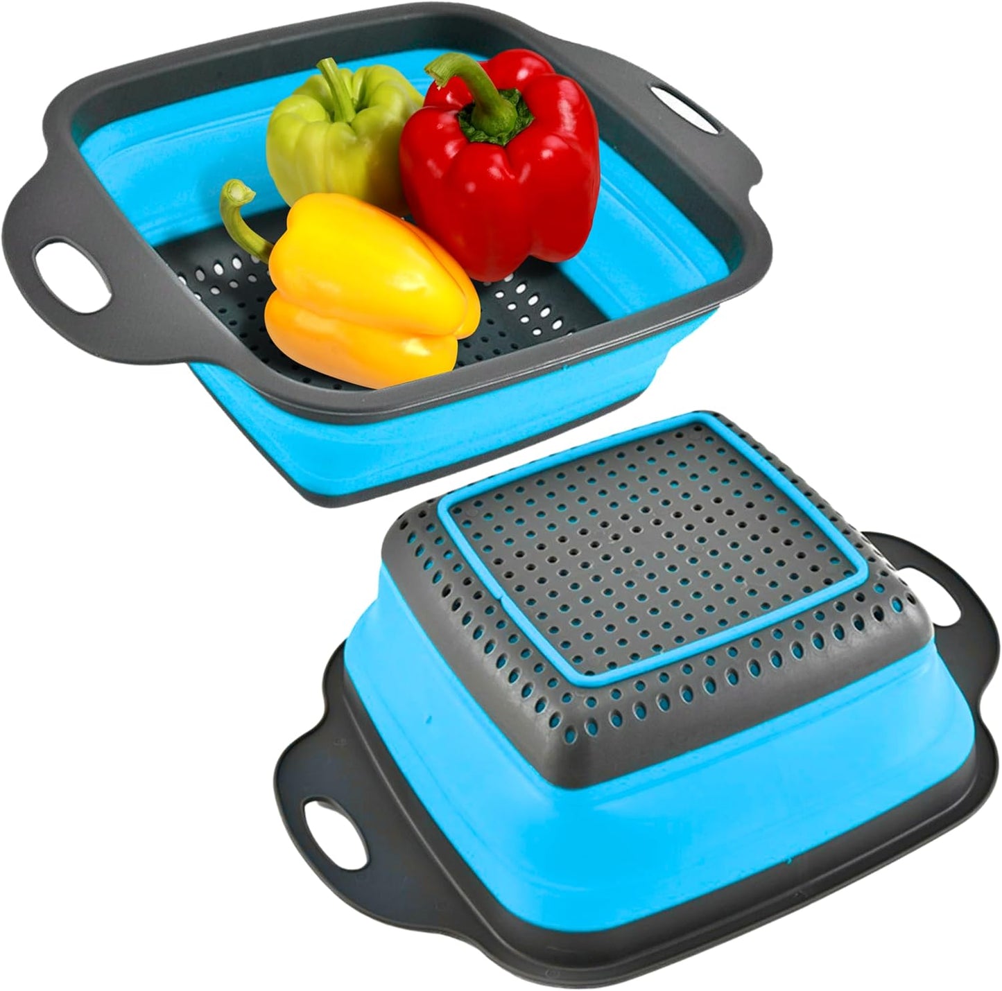 3PCS Green Foldable Kitchen Strainer Set – Silicone Colander Collapsible Strainers and Colanders Green Collander for Kitchen Collapsible Compact Drain Tools for Cooking Prep