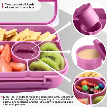 Amathley Bento Box Adult Lunch Box Kids,Lunch Containers for Adults/Kids/Toddler,5 Compartments Bento Lunch Box with Sauce Vontainers,Microwave & Dishwasher & Freezer Safe,BPA-Free (Blue)