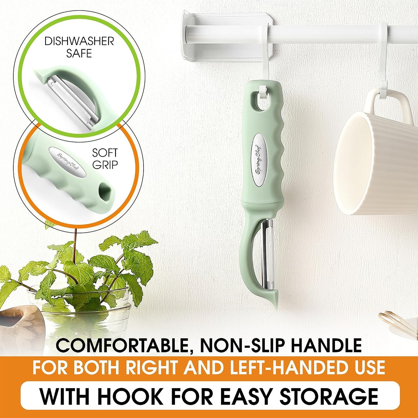 Spring Chef Premium Swivel Vegetable Peeler, Soft Grip Handle and Ultra Sharp Stainless Steel Blades - Perfect Kitchen Peeler For Veggie, Fruit, Potato, Carrot, Apple - Mango