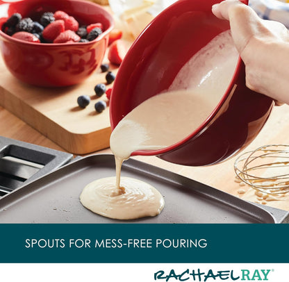 Rachael Ray Ceramics Nesting Mixing Bowl Set with Pour Spout, 1 Quart and 2 Quart, Teal