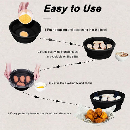FJNATINH Collapsible Batter Bowl - Mess Free Better Breader Shaker Bowl with Lid Breading Shaker Container for Fried Fish, Fried Chicken, Onion Rings & More,No Leak,Easy to Store,Light Blue